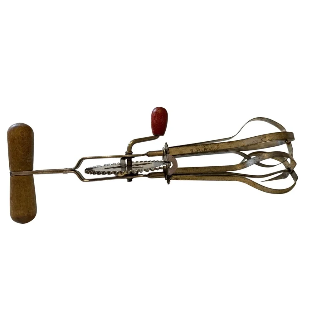 Vintage RED A&J High Speed Super Center Drive Egg Beater Hand Crank Whip Mixer